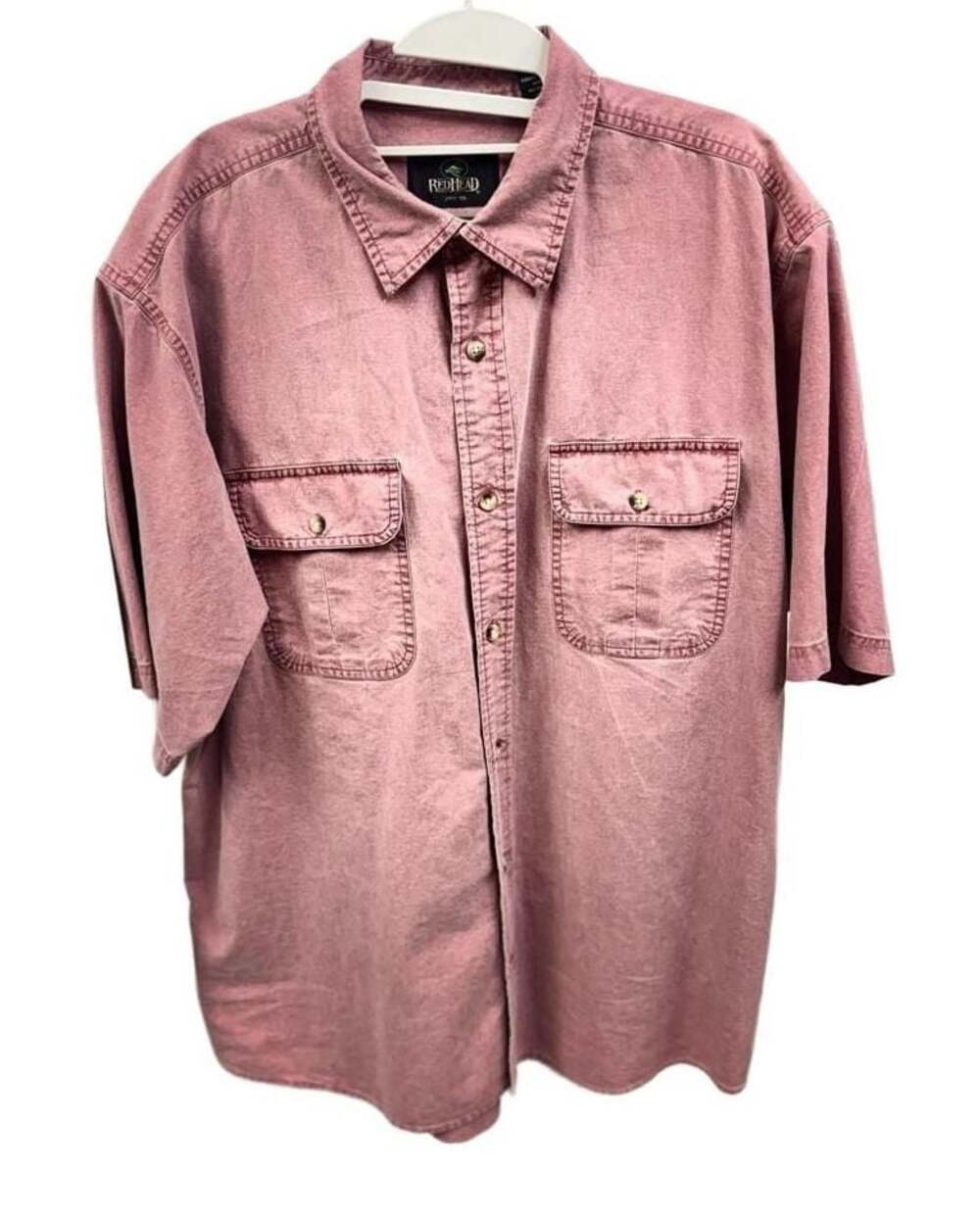 RedHead Men's Short Sleeve Button-Up Shirt, Pink, Size XL